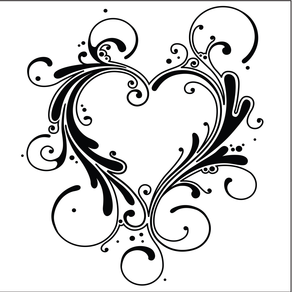 black swirl heart outline